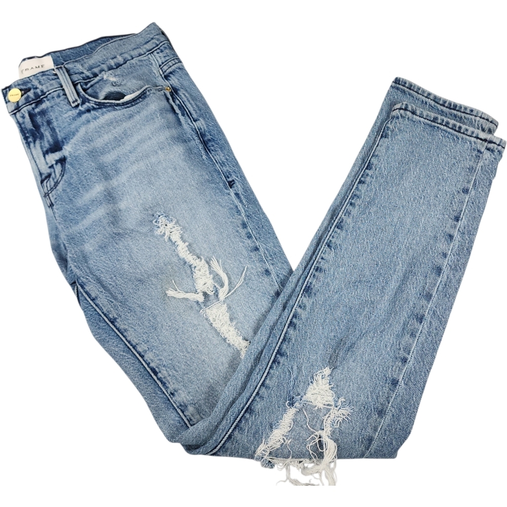 FRAME Le Garcon Beldon Rips Distressed  Cropped Slim Boyfriend Jeans Size 26x30 - Picture 15 of 15